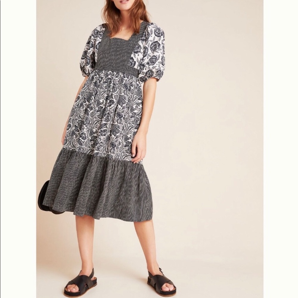 ANTHROPOLOGIE Adrienne Flounced Midi Dress